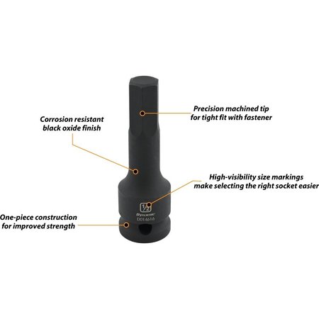 Dynamic Tools 1/2" Drive SAE Hex Head, 9/16", Bit Impact Socket D014618